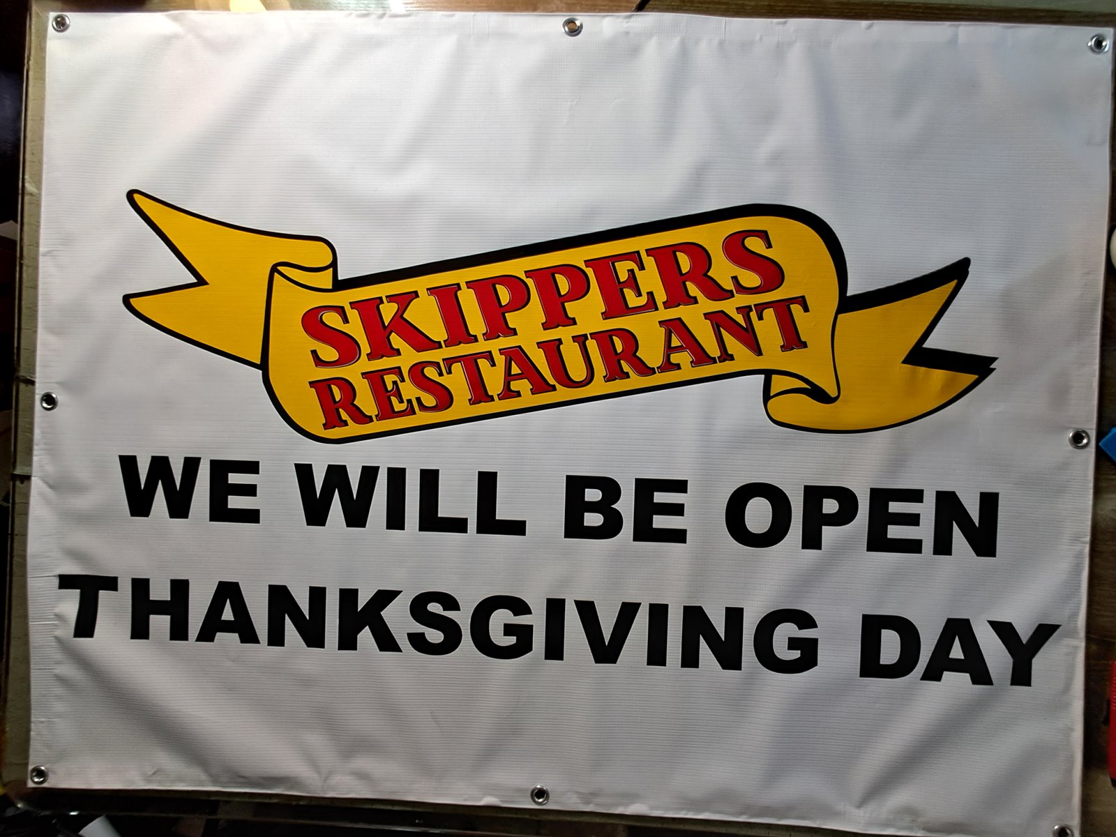 Skippers Restaurant Thanksgiving Day vinyl banner